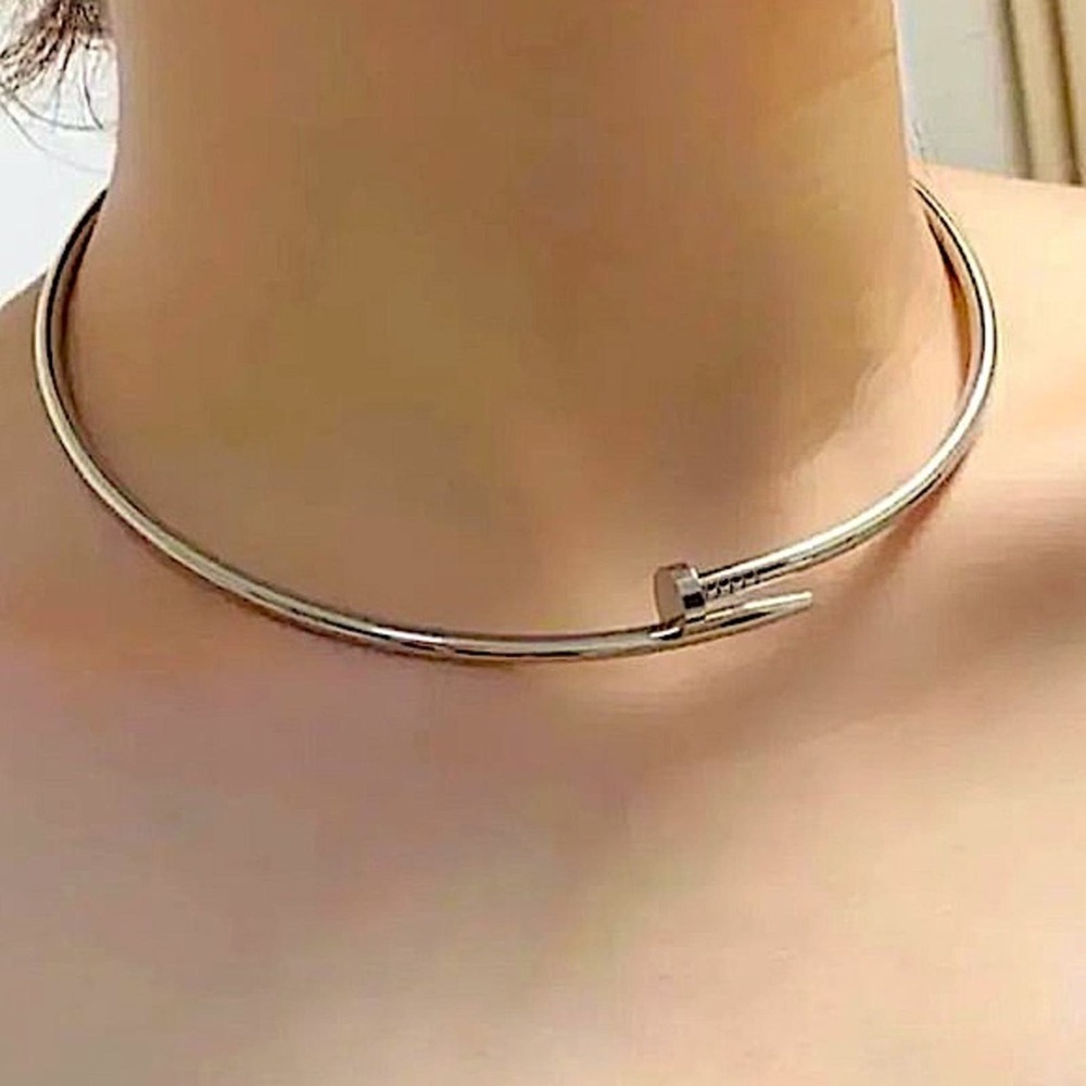 Silver Zircon  Nail Choker Necklace Luxury Minimalist - Picture 3 of 9
